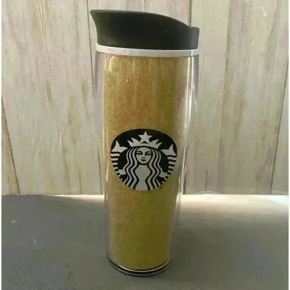 Starbucks Gold Glitter Cold Cup 16 oz Tumbler Black 2020 Logo Grande w/Lid